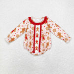 LR1583 Christmas Gingerbread Red Baby Girls Bubble Romper