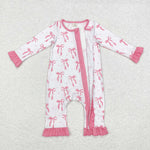 LR1584 Bamboo Coquette Bows Pink Ruffles Baby Zip Romper Sleepers