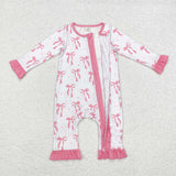 LR1584 Bamboo Coquette Bows Pink Ruffles Baby Zip Romper Sleepers