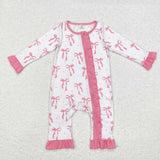 LR1584 Bamboo Coquette Bows Pink Ruffles Baby Zip Romper Sleepers