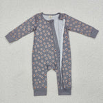 LR1603 Bamboo Green Flower Daisy Baby Zip Romper Sleepers