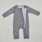 LR1603 Bamboo Green Flower Daisy Baby Zip Romper Sleepers