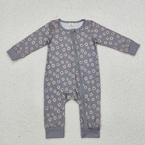 LR1603 Bamboo Green Flower Daisy Baby Zip Romper Sleepers