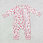 LR1607 Bamboo Coquette Bows Pink Plaid Baby Zip Romper Sleepers