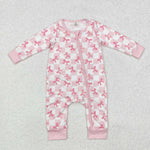 LR1607 Bamboo Coquette Bows Pink Plaid Baby Zip Romper Sleepers