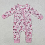 LR1608 Bamboo Tie Bow Love Pink Baby Zip Romper Sleepers