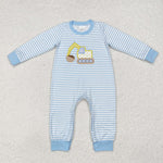 LR1617 Embroidery Excavator Stripe Baby Boy Romper