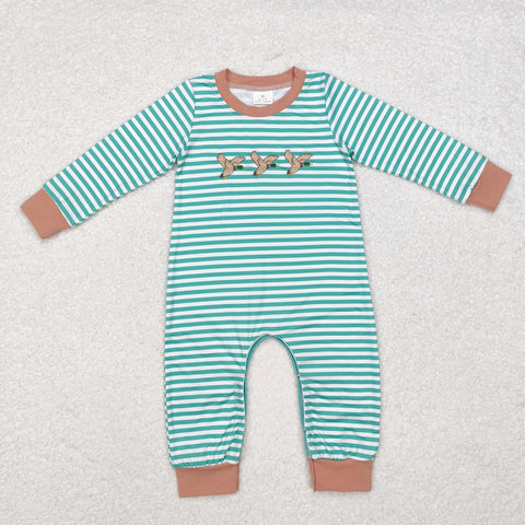 LR1618 Embroidery Mallard Stripe Baby Boy Romper