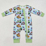 LR1622 Bamboo Cartoon Cars Baby Zip Romper Sleepers