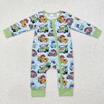 LR1622 Bamboo Cartoon Cars Baby Zip Romper Sleepers