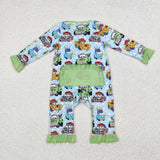 LR1623 Bamboo Cartoon Cars Baby Zip Romper Sleepers