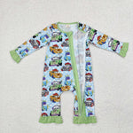 LR1623 Bamboo Cartoon Cars Baby Zip Romper Sleepers