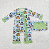 LR1623 Bamboo Cartoon Cars Baby Zip Romper Sleepers