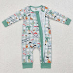 LR1641 Bamboo Christmas Santa Green Baby Zip Romper Sleepers