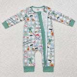 LR1641 Bamboo Christmas Santa Green Baby Zip Romper Sleepers