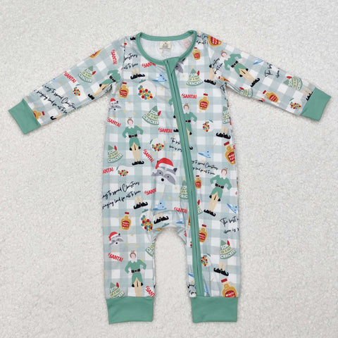 LR1641 Bamboo Christmas Santa Green Baby Zip Romper Sleepers