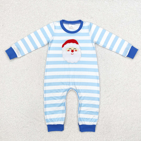 LR1661 Embroidery Christmas Santa Blue Baby Boy Romper