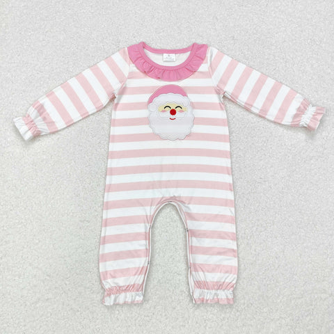 LR1662 Embroidery Christmas Santa Pink Baby Girl Romper