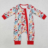 LR1684 Christmas Cartoon Blue Dog Baby Zip Romper Sleepers