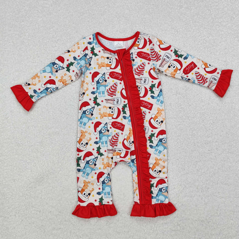 LR1685 Christmas Cartoon Blue Dog Baby Zip Romper Sleepers