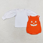 LR1702 Embroidery Halloween Pumpkin 2 pcs Baby Girl Romper Set