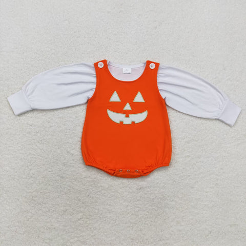 LR1702 Embroidery Halloween Pumpkin 2 pcs Baby Girl Romper Set