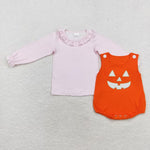 LR1703 Embroidery Halloween Pumpkin 2 pcs Baby Girl Romper Set