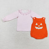 LR1703 Embroidery Halloween Pumpkin 2 pcs Baby Girl Romper Set