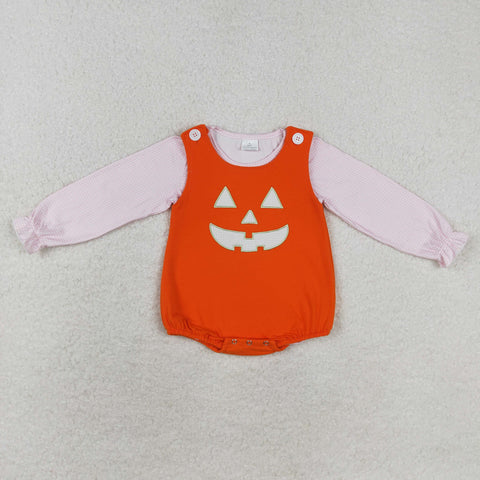 LR1703 Embroidery Halloween Pumpkin 2 pcs Baby Girl Romper Set