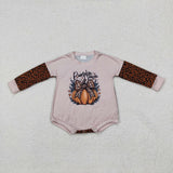 LR1723 Halloween Pumpkin Season Leopard Baby Girl Romper