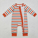 LR1732 Bamboo Orange Stripe Baby Zip Romper Sleeper