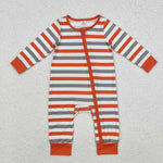 LR1732 Bamboo Orange Stripe Baby Zip Romper Sleeper