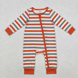 LR1732 Bamboo Orange Stripe Baby Zip Romper Sleeper