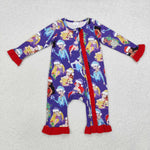 LR1741 Christmas Cartoon Princess Purple Baby Zip Romper Sleeper