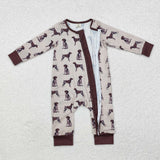 LR1759 Bamboo Brown Dog Baby Zip Romper Sleeper