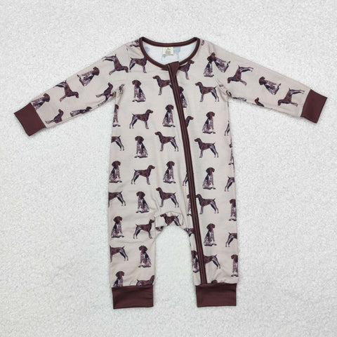 LR1759 Bamboo Brown Dog Baby Zip Romper Sleeper