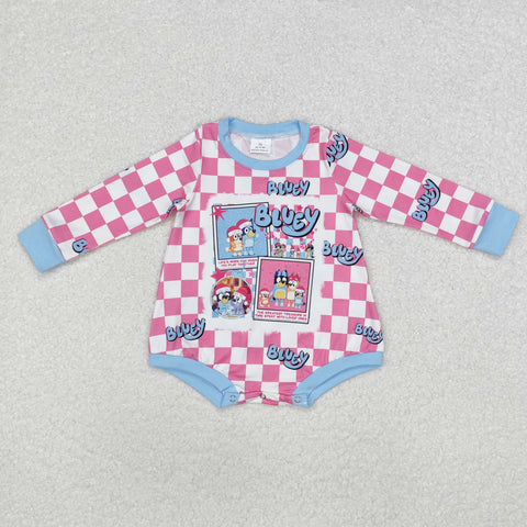 LR1764 Christmas Cartoon Blue Dog Baby Girls Bubble Romper