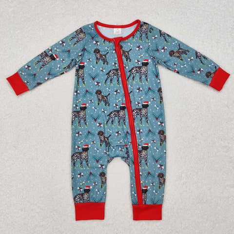 LR1768 Bamboo Christmas Dog Bone Baby Zip Romper Sleeper