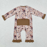 LR1771 Horse Brown  Baby Zip Romper Sleeper