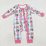 LR1783 Christmas Cartoon Blue Dog Pink Baby Zip Romper Sleeper