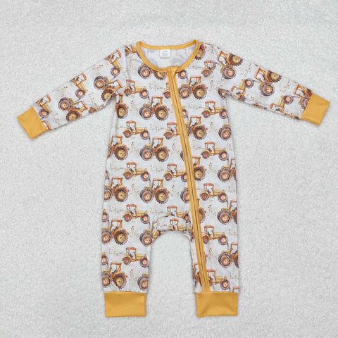 LR1789 Bamboo Truck Yellow Baby Zip Romper Sleeper