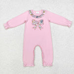 LR1812 Embroidery Bows Flower Pink Baby Girls Romper