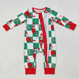 LR1817 Bamboo Christmas Candy Canes Plaid Baby Zip Romper Sleeper