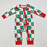 LR1817 Bamboo Christmas Candy Canes Plaid Baby Zip Romper Sleeper