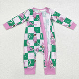 LR1818 Bamboo Christmas Candy Canes Plaid Pink Baby Zip Romper Sleeper