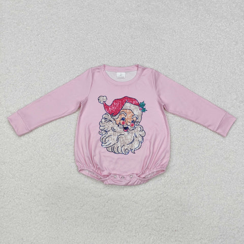 LR1819 Christmas Santa Pink Baby Girls Bubble Romper