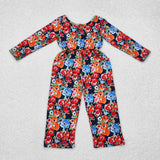 LR1836 Flower Blue Orange Girl's Jumpsuit