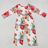 LR1837 Flower Red Orange Girl's Jumpsuit