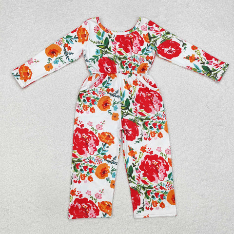 LR1837 Flower Red Orange Girl's Jumpsuit