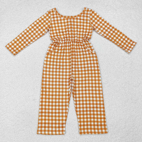 LR1840 Orange Plaid Girl's Jumpsuit